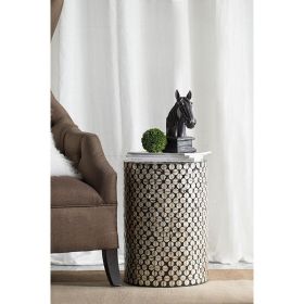 D14x20" Cylindrical Garden Capiz Stool, Accent Side Table, Black/Gold
