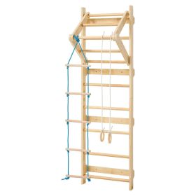 Swedish Ladder Wall Gym, 4-in-1 8-Level Indoor Jungle Gym, 220LBS Loading Solid Wood Gymnastic Stall Bars