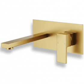 Wall Mount Faucet for Bathroom Sink or Bathtub, Single Handle 2 Holes Brass Rough-in Valve Included, Brushed Gold[Unable ship weekends