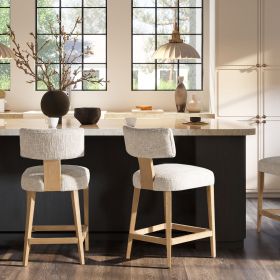 Penny Round Arched Upholstered Counter Stool, Set of 2, Travertine Beige Chenille
