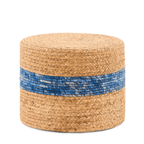 Handmade Woven Foot Stool Natural Water Hyacinth Ottoman for Home Decor & Seating Blue