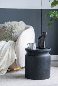 D14x16" Black Wooden Cylinder Side Table