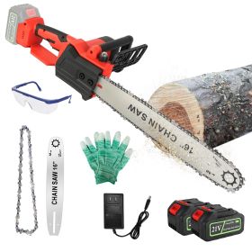 1Pc 16Inch Electric Cordless Chainsaw With 2Pcs 21V 3.0Ah Battery And Charger Brushless Battery Operated Handheld Chainsaw With Auto Oiler Safety (Option: Red)