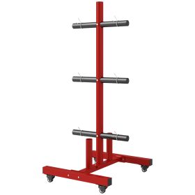 2 Inch Weight Plate Rack, Plate Rack Holder For Olympic Weight Plates And Bars, With 4 Transport Wheels And 6 Fasten Clamps, 440 Lbs. Capacity, R (Option: Red)