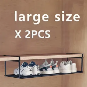 Swiss Quality Adjustable Expandable Shoe Rack, Stackable Iron Shoe Rack, Space Saving Hanging Rack For Home Shoe Storage, Bottom Basket (Option: blacklargesize2)