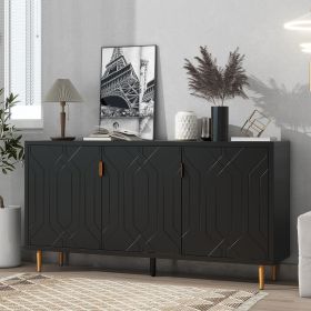 VIBE HAUS Modern TV Stand With 3 Doors And Adjustable Shelves For Living Room, Fits TVs Up To 70 Inches, Black (Option: Black)