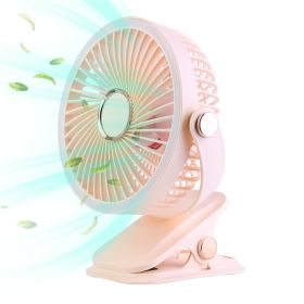 3 Color Options -- 1Pc Portable Quiet Clip On Fan With 5 Speeds 3 Brightness 720 Degree Fully Adjustable Angle Type-C Rechargeable Clip Desk Wall (Option: Pink)