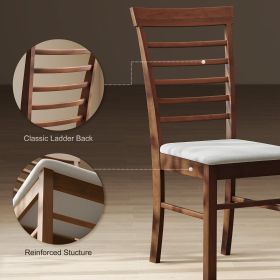 Wooden Dining Chairs Set Of 2, Farmhouse Upholstered Kitchen Chairs With Rubber Wood Frame, Dark Brown And Beige (Option: Brown)