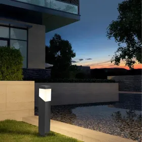 Outdoor Landscape Pathway Lights Modern Bollard Lamp Waterproof Aluminum Floor Lamp Wired With E26 Bulb Socket For Walkway Patio Yard Porch 17216 (Option: Grey)