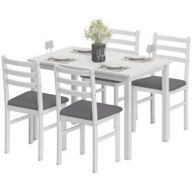 5-Piece Small Kitchen Table Set For 4, Farmhouse Dining Table Set With Upholstered Chairs And Rubber Wood Legs, White (Option: White)