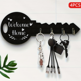 Key Doorplate With 4 Hooks (Option: Black)