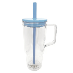 Made Of BPA-free, Double-walled, Leak-proof, Portable Cup Holder With Straw Handle, Suitable For Both Hot And Cold Drinks, Car Cup Holder, Office (Option: Blue)