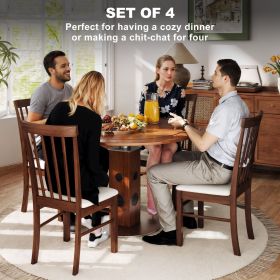 Wooden Dining Chairs Set Of 4, Farmhouse Upholstered Kitchen Chairs With Rubber Wood Frame, Dark Brown And Beige (Option: Brown)