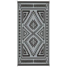 Reversible Outdoor Rug, Waterproof Plastic Straw With Carry Bag, 9 X 18, Black & Gray Square Patchwork (Option: Black)
