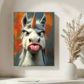 1 Piece Canvas Painting With Wooden Frame, Ready To Hang, Whimsical Unicorn Canvas Art Print - Framed Cartoon Wall Decor For Living Room, Bedroom (Option: 24X16inch)
