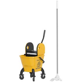 Mop Bucket With Wringer On Wheels For Floor Cleaning, 27.5 Quart Down Press Wringer With Handle And Mop, Yellow (Option: Yellow)