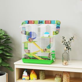 18.5 5 Tier Hamster Cage With Tubes And Tunnels, Small Animal Cage, Rat Gerbil Cage With Water Bottle, Food Dish, Exercise Wheel, Green (Option: Green)