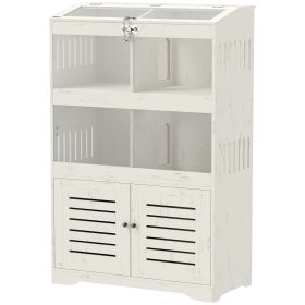 Large Hamster Cage For Multiple Small Pets, Rat Cage With Storage Cabinet, Clear Transparent Panels, Cream White (Option: White)