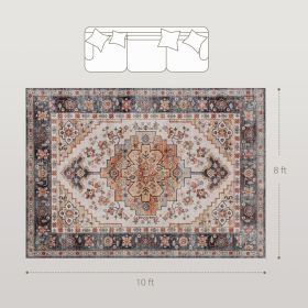 Area Rug 8x10, Machine Washable Rug, Non-Slip Boho Print Pattern Medallion Carpet For Living Room, Bedroom, Tawny Brown (Option: Tawny Brown)