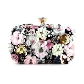 Three-dimensional flower decoration evening bag Luxury party clutch bag (Color: YM1989-black)