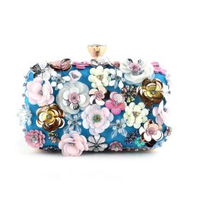 Three-dimensional flower decoration evening bag Luxury party clutch bag (Color: YM1989-blue)