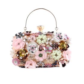 Three-dimensional flower decoration evening bag Luxury party clutch bag (Color: YM1989-apricot color)