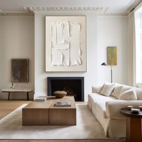 Beige White Minimalist Wall Art Beige 3D Plaster Painting Modern Texture Wall Art Beige Minimalist Oli Painting Large White Texture Hand Painting (style: 01, size: 100X150cm)