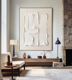 Beige White Minimalist Wall Art Beige 3D Plaster Painting Modern Texture Wall Art Beige Minimalist Oli Painting Large White Texture Hand Painting (style: 01, size: 50X70cm)