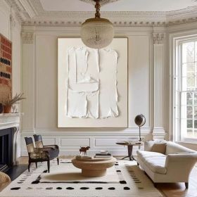 Beige White Minimalist Wall Art Beige 3D Plaster Painting Modern Texture Wall Art Beige Minimalist Oli Painting Large White Texture Hand Painting (style: 01, size: 80x120cm)