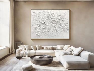White Abstract Oil Painting on Canvas Original Texture Floral Wall Art Large 3D Plaster Wall Art Modern Minimalist Wall Art Large Wall Decor (style: 01, size: 60X90cm)