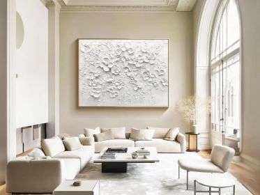 White Abstract Oil Painting on Canvas Original Texture Floral Wall Art Large 3D Plaster Wall Art Modern Minimalist Wall Art Large Wall Decor (style: 01, size: 70x100cm)