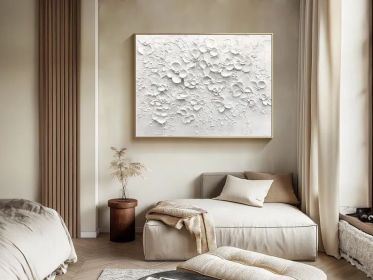 White Abstract Oil Painting on Canvas Original Texture Floral Wall Art Large 3D Plaster Wall Art Modern Minimalist Wall Art Large Wall Decor (style: 01, size: 80x120cm)