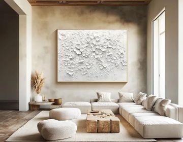 White Abstract Oil Painting on Canvas Original Texture Floral Wall Art Large 3D Plaster Wall Art Modern Minimalist Wall Art Large Wall Decor (style: 01, size: 90x130cm)