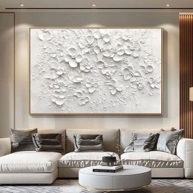White Abstract Oil Painting on Canvas Original Texture Floral Wall Art Large 3D Plaster Wall Art Modern Minimalist Wall Art Large Wall Decor (style: 01, size: 120x160cm)