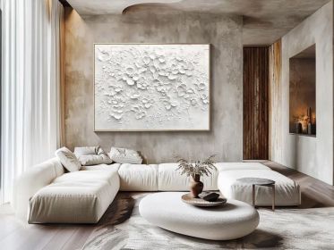 White Abstract Oil Painting on Canvas Original Texture Floral Wall Art Large 3D Plaster Wall Art Modern Minimalist Wall Art Large Wall Decor (style: 01, size: 100X150cm)