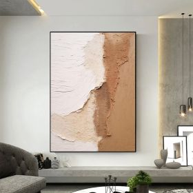 Brown Tan White Modern Artwork Extra Large Vertical Canvas Art Hand Painted Abstract Oil Painting Thick Texture Bedroom Wall Art Decor (style: 01, size: 70x100cm)