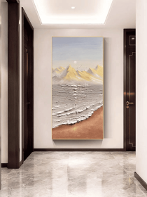 Coastal Beach Mountains Thick Textured Modern Seaside Wall Art Abstract Oversized Ocean Palette Knife Painting on Canvas (style: 01, size: 120x240cm)