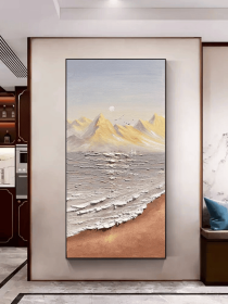 Coastal Beach Mountains Thick Textured Modern Seaside Wall Art Abstract Oversized Ocean Palette Knife Painting on Canvas (style: 01, size: 140x280cm)