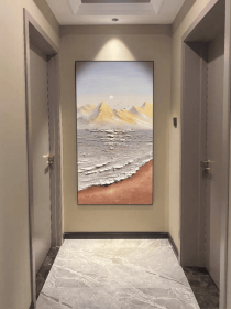 Coastal Beach Mountains Thick Textured Modern Seaside Wall Art Abstract Oversized Ocean Palette Knife Painting on Canvas (style: 01, size: 80x160cm)