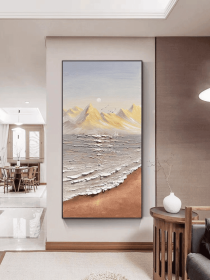 Coastal Beach Mountains Thick Textured Modern Seaside Wall Art Abstract Oversized Ocean Palette Knife Painting on Canvas (style: 01, size: 100x200cm)