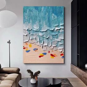 Modern Vertical Oceanview Beach and Waves Abstract style Beach Artwork Large Textured Seascape Painting Original Hand Painted Ocean Art (style: 01, size: 50X70cm)
