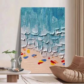 Modern Vertical Oceanview Beach and Waves Abstract style Beach Artwork Large Textured Seascape Painting Original Hand Painted Ocean Art (style: 01, size: 120x160cm)