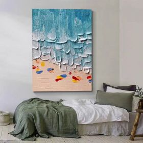 Modern Vertical Oceanview Beach and Waves Abstract style Beach Artwork Large Textured Seascape Painting Original Hand Painted Ocean Art (style: 01, size: 100X150cm)