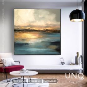 Handmade Oil Painting Luxury Golden Seascape Artwork For Bedroom Original Handmade Abstract Painting On Canvas Modern Home Decor Art Gold Sunrise (style: 01, size: 60x60cm)