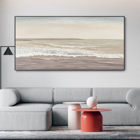 Hand Painted Original Abstract Tranquil Island Beach Oil Painting Brown Sea Art Coastline Wave Scenery Hand Modern Minimalist Home Wall Decor (style: 01, size: 80x160cm)