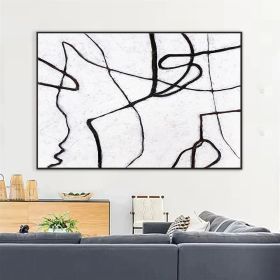 Handmade Oil Painting Simple And Bold Lines And Texture Large Original Abstract Minimalism Painting Black And White Modern Canvas Wall Art?Line A (style: 01, size: 210x140cm)