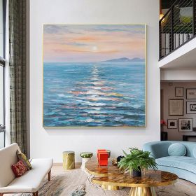 Handmade Oil Painting Large Abstract Modern Ocean View Colorful Sunset Palette Knife Wall Art Seascape Painting Original Sunrise Square Painting (style: 01, size: 160x160cm)