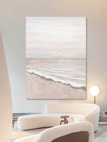 Pink sea Wall Art Decor Hand Painted Art Modern Morning at Beach Painting On Canvas Brush Stroke Painting Soft Tones Oversize Wall Artwork (style: 01, size: 100X150cm)