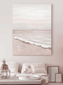 Pink sea Wall Art Decor Hand Painted Art Modern Morning at Beach Painting On Canvas Brush Stroke Painting Soft Tones Oversize Wall Artwork (style: 01, size: 120x160cm)