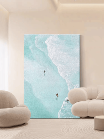 Large Vertical Blue Ocean Painting Sea and Beach Artwork Thick Textured Original Art Modern Artwork for Home Custom Personalized Gift (style: 01, size: 90x130cm)